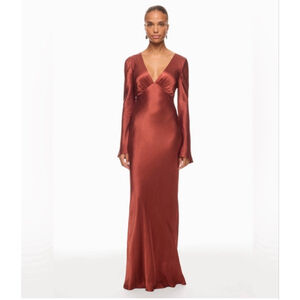 Shona Joy Lino Satin Effect Bronze Maxi Dress